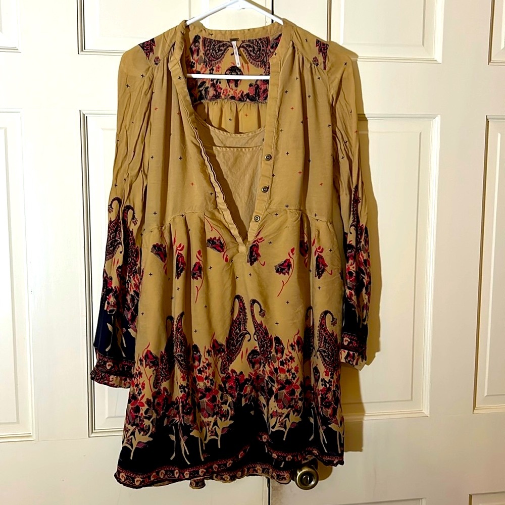 Free People Dress Sierra Valley in Gold XS